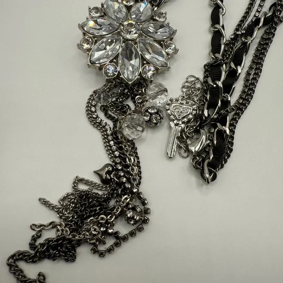 Betsey Johnson Silver and Black Crystal Necklace with Tassel - Picture 8 of 11